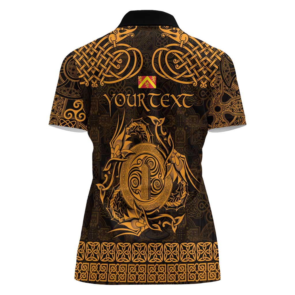 Personalized Anglesey Ynys Mon Women Polo Shirt Gold Standing Stone Celtic-inspired - Wonder Print Shop