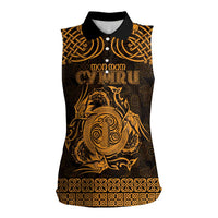Personalized Anglesey Ynys Mon Women Sleeveless Polo Shirt Gold Standing Stone Celtic-inspired - Wonder Print Shop