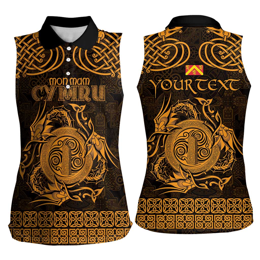 Personalized Anglesey Ynys Mon Women Sleeveless Polo Shirt Gold Standing Stone Celtic-inspired - Wonder Print Shop