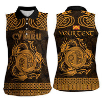 Personalized Anglesey Ynys Mon Women Sleeveless Polo Shirt Gold Standing Stone Celtic-inspired - Wonder Print Shop