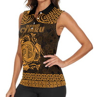 Personalized Anglesey Ynys Mon Women Sleeveless Polo Shirt Gold Standing Stone Celtic-inspired - Wonder Print Shop