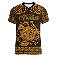 Personalized Anglesey Ynys Mon Women V-Neck T-Shirt Gold Standing Stone Celtic-inspired - Wonder Print Shop