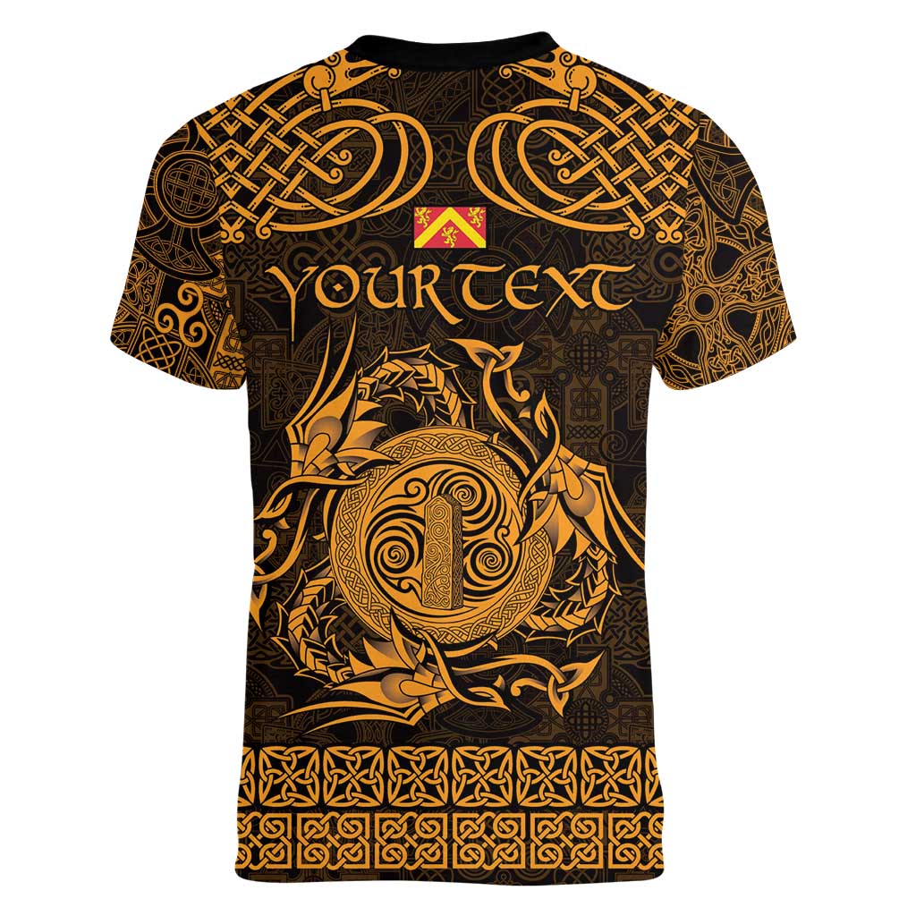 Personalized Anglesey Ynys Mon Women V-Neck T-Shirt Gold Standing Stone Celtic-inspired - Wonder Print Shop