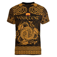Personalized Anglesey Ynys Mon Women V-Neck T-Shirt Gold Standing Stone Celtic-inspired - Wonder Print Shop