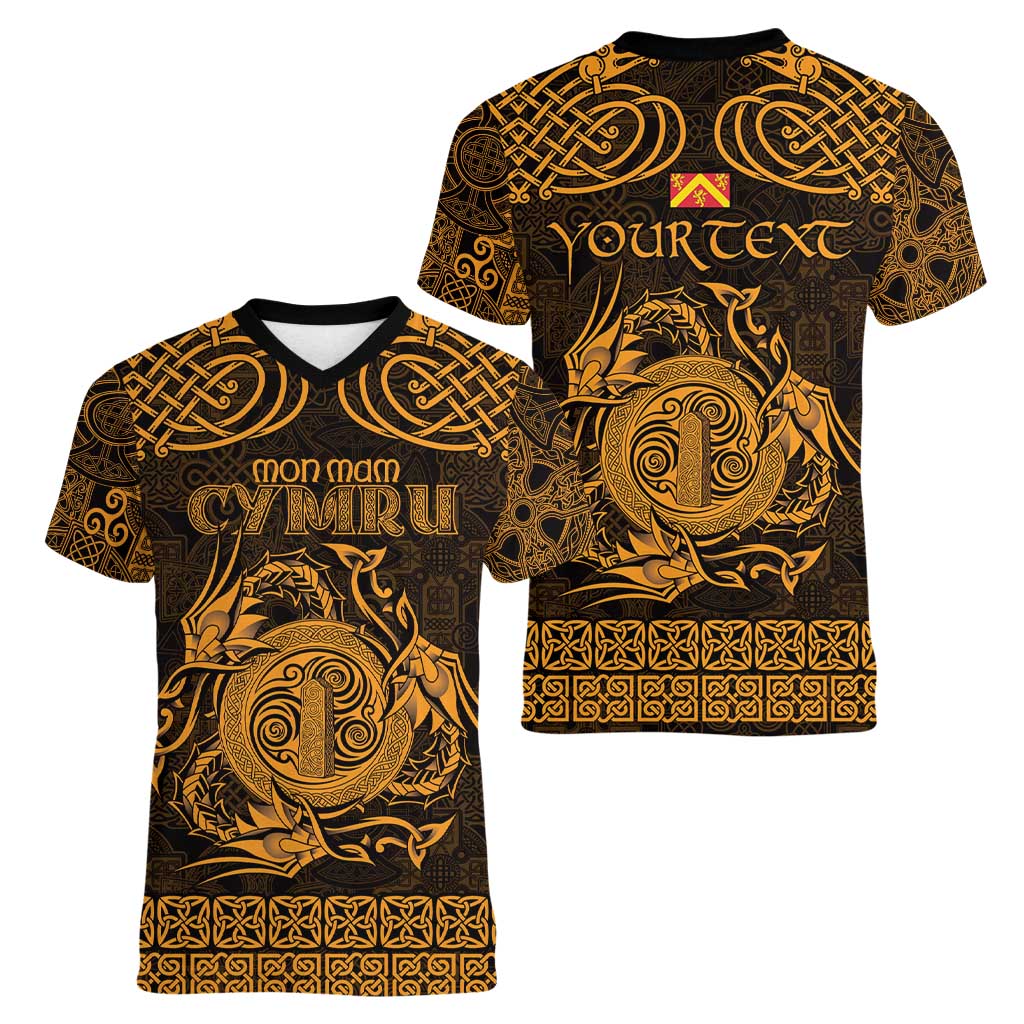 Personalized Anglesey Ynys Mon Women V-Neck T-Shirt Gold Standing Stone Celtic-inspired - Wonder Print Shop