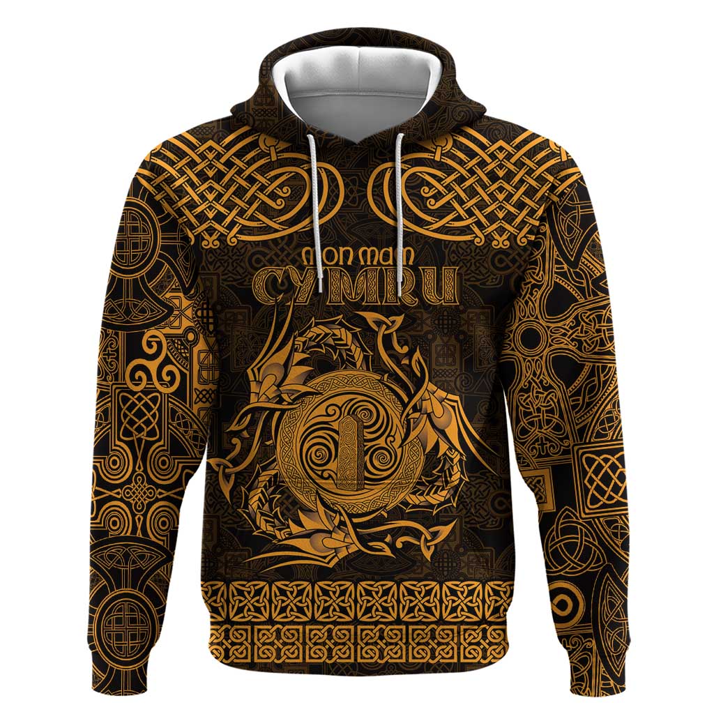 Personalized Anglesey Ynys Mon Zip Hoodie Gold Standing Stone Celtic-inspired - Wonder Print Shop
