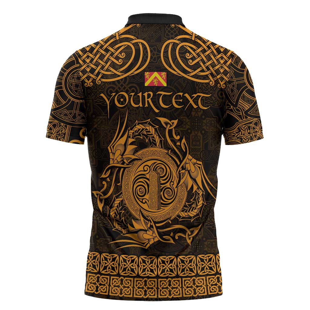 Personalized Anglesey Ynys Mon Zipper Polo Shirt Gold Standing Stone Celtic-inspired - Wonder Print Shop