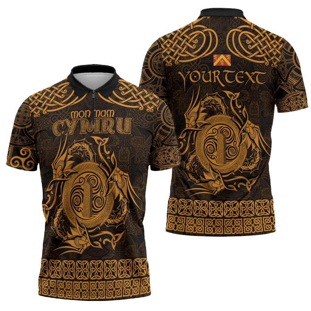 Personalized Anglesey Ynys Mon Zipper Polo Shirt Gold Standing Stone Celtic-inspired - Wonder Print Shop