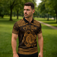 Personalized Anglesey Ynys Mon Zipper Polo Shirt Gold Standing Stone Celtic-inspired - Wonder Print Shop