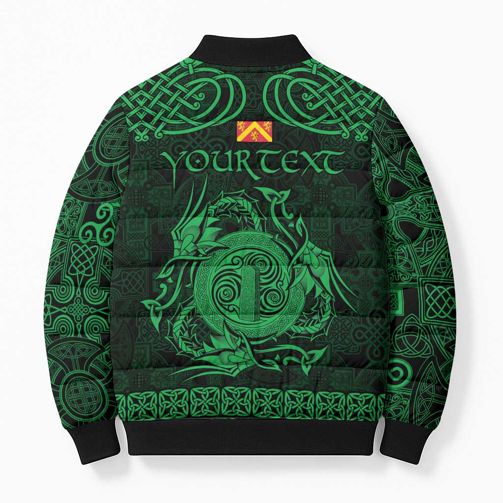 Personalized Anglesey Ynys Mon Bomber Puffer Jacket Green Standing Stone Celtic-inspired - Wonder Print Shop