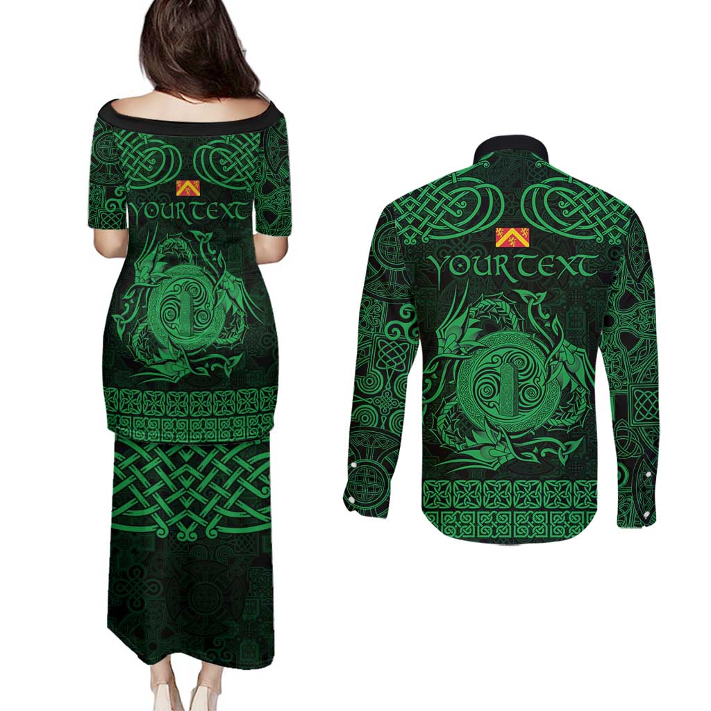 Personalized Anglesey Ynys Mon Couples Matching Puletasi and Long Sleeve Button Shirt Green Standing Stone Celtic-inspired - Wonder Print Shop