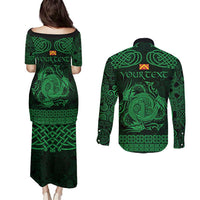 Personalized Anglesey Ynys Mon Couples Matching Puletasi and Long Sleeve Button Shirt Green Standing Stone Celtic-inspired - Wonder Print Shop