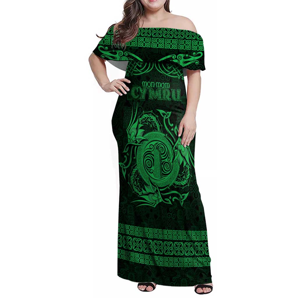 Personalized Anglesey Ynys Mon Family Matching Off Shoulder Maxi Dress and Hawaiian Shirt Green Standing Stone Celtic-inspired - Wonder Print Shop