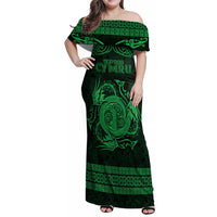 Personalized Anglesey Ynys Mon Family Matching Off Shoulder Maxi Dress and Hawaiian Shirt Green Standing Stone Celtic-inspired - Wonder Print Shop