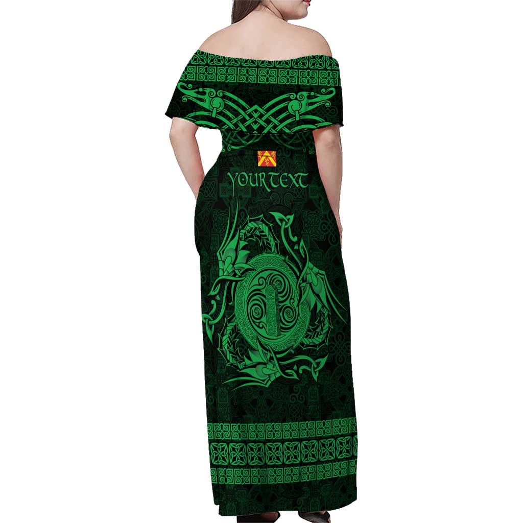 Personalized Anglesey Ynys Mon Family Matching Off Shoulder Maxi Dress and Hawaiian Shirt Green Standing Stone Celtic-inspired - Wonder Print Shop