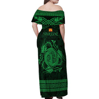 Personalized Anglesey Ynys Mon Family Matching Off Shoulder Maxi Dress and Hawaiian Shirt Green Standing Stone Celtic-inspired - Wonder Print Shop