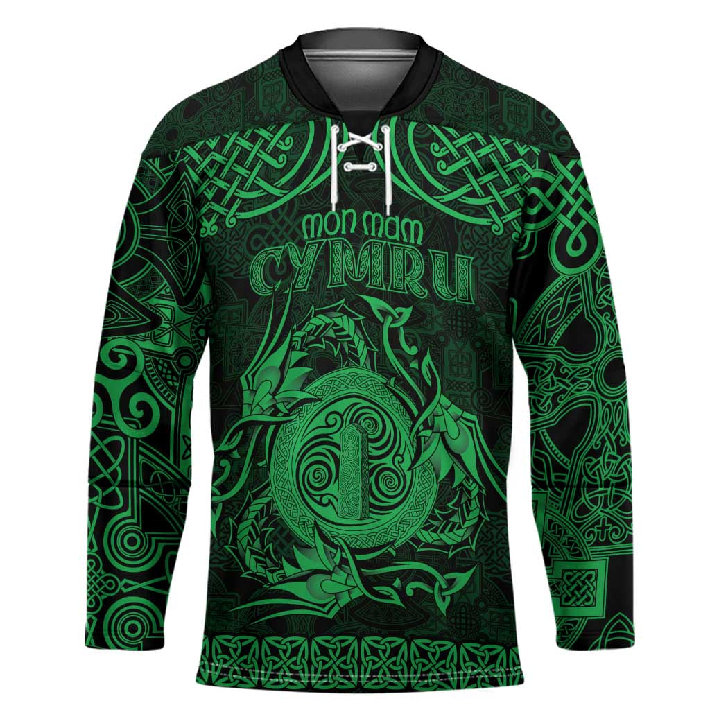 Personalized Anglesey Ynys Mon Hockey Jersey Green Standing Stone Celtic-inspired - Wonder Print Shop
