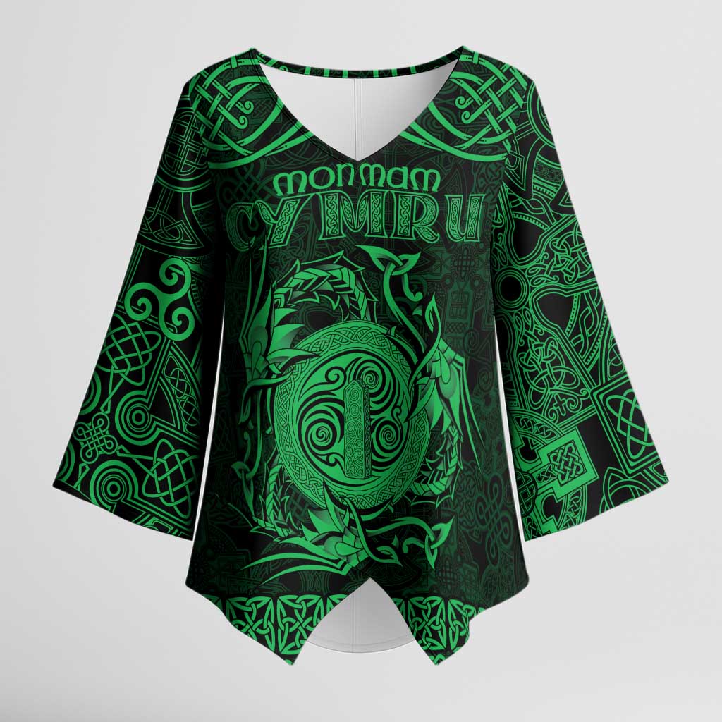 Personalized Anglesey Ynys Mon Kimono Sleeve Blouse Green Standing Stone Celtic-inspired - Wonder Print Shop
