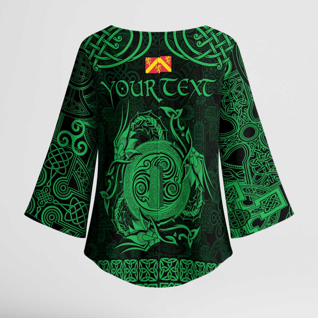 Personalized Anglesey Ynys Mon Kimono Sleeve Blouse Green Standing Stone Celtic-inspired - Wonder Print Shop