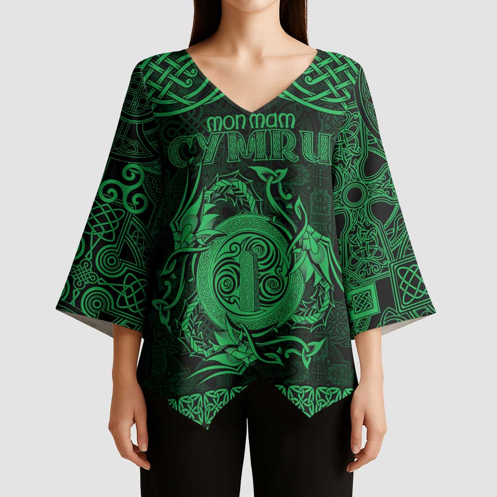 Personalized Anglesey Ynys Mon Kimono Sleeve Blouse Green Standing Stone Celtic-inspired - Wonder Print Shop