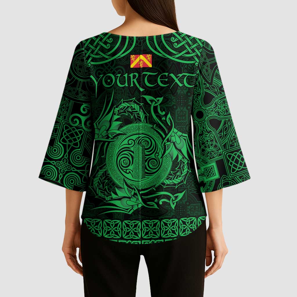 Personalized Anglesey Ynys Mon Kimono Sleeve Blouse Green Standing Stone Celtic-inspired - Wonder Print Shop