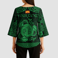 Personalized Anglesey Ynys Mon Kimono Sleeve Blouse Green Standing Stone Celtic-inspired - Wonder Print Shop
