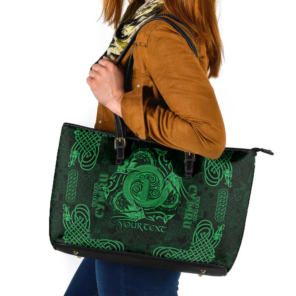 Personalized Anglesey Ynys Mon Leather Tote Bag Green Standing Stone Celtic-inspired - Wonder Print Shop