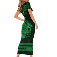 Personalized Anglesey Ynys Mon Short Sleeve Bodycon Dress Green Standing Stone Celtic-inspired - Wonder Print Shop