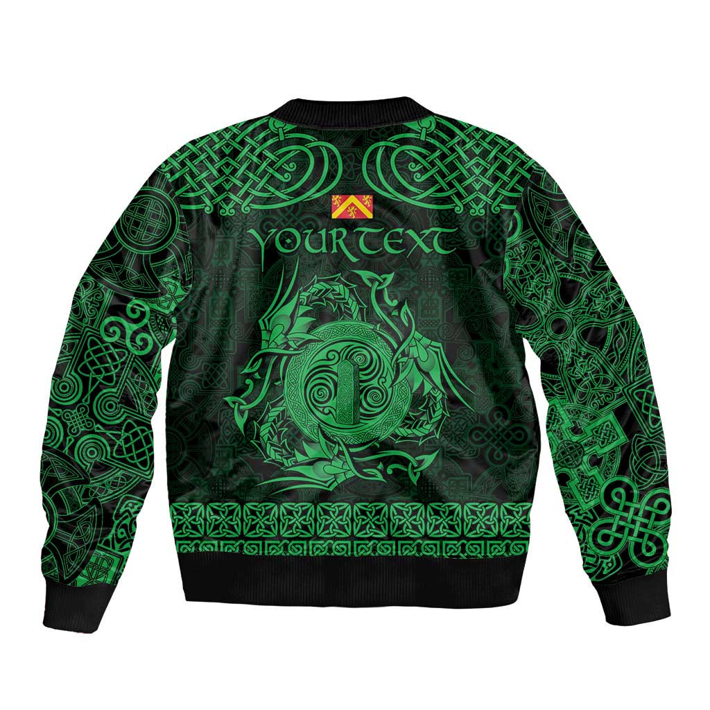 Personalized Anglesey Ynys Mon Sleeve Zip Bomber Jacket Green Standing Stone Celtic-inspired - Wonder Print Shop