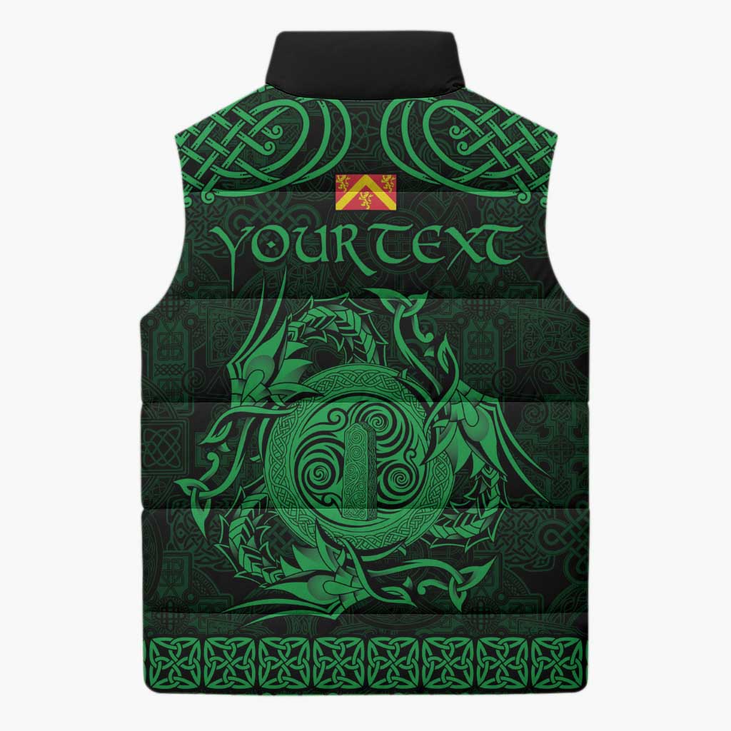 Personalized Anglesey Ynys Mon Sleeveless Puffer Jacket Green Standing Stone Celtic-inspired - Wonder Print Shop