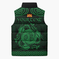 Personalized Anglesey Ynys Mon Sleeveless Puffer Jacket Green Standing Stone Celtic-inspired - Wonder Print Shop