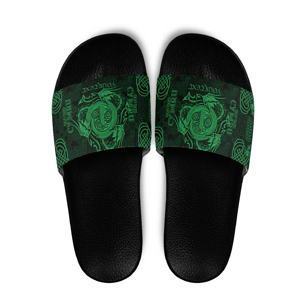 Personalized Anglesey Ynys Mon Slide Sandals Green Standing Stone Celtic-inspired - Wonder Print Shop