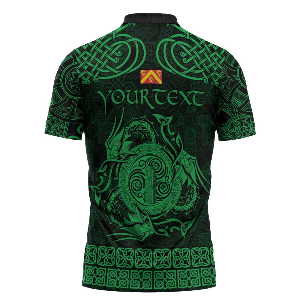 Personalized Anglesey Ynys Mon Zipper Polo Shirt Green Standing Stone Celtic-inspired - Wonder Print Shop