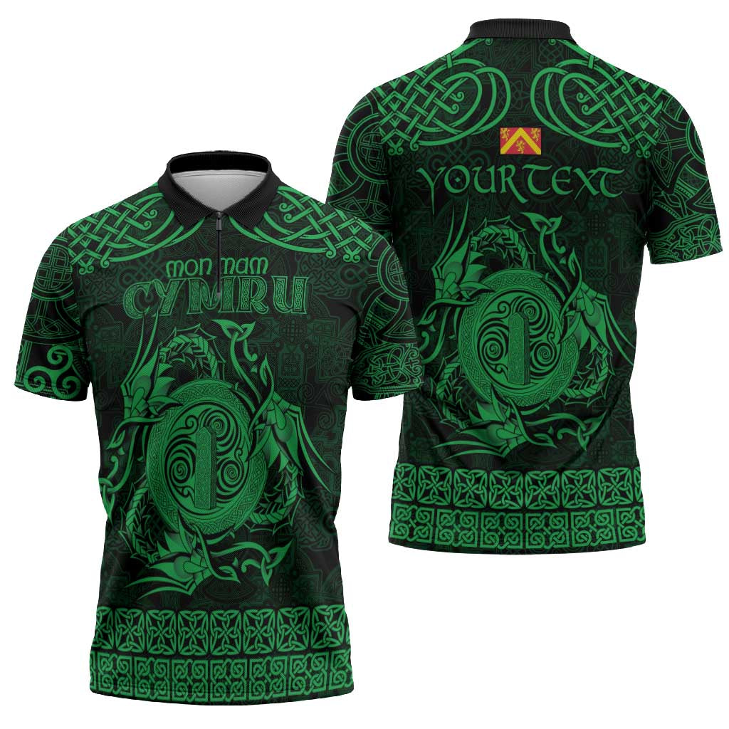 Personalized Anglesey Ynys Mon Zipper Polo Shirt Green Standing Stone Celtic-inspired - Wonder Print Shop