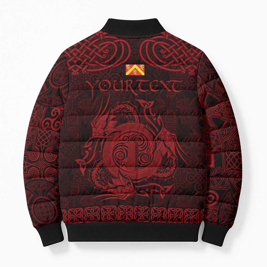 Personalized Anglesey Ynys Mon Bomber Puffer Jacket Red Standing Stone Celtic-inspired - Wonder Print Shop
