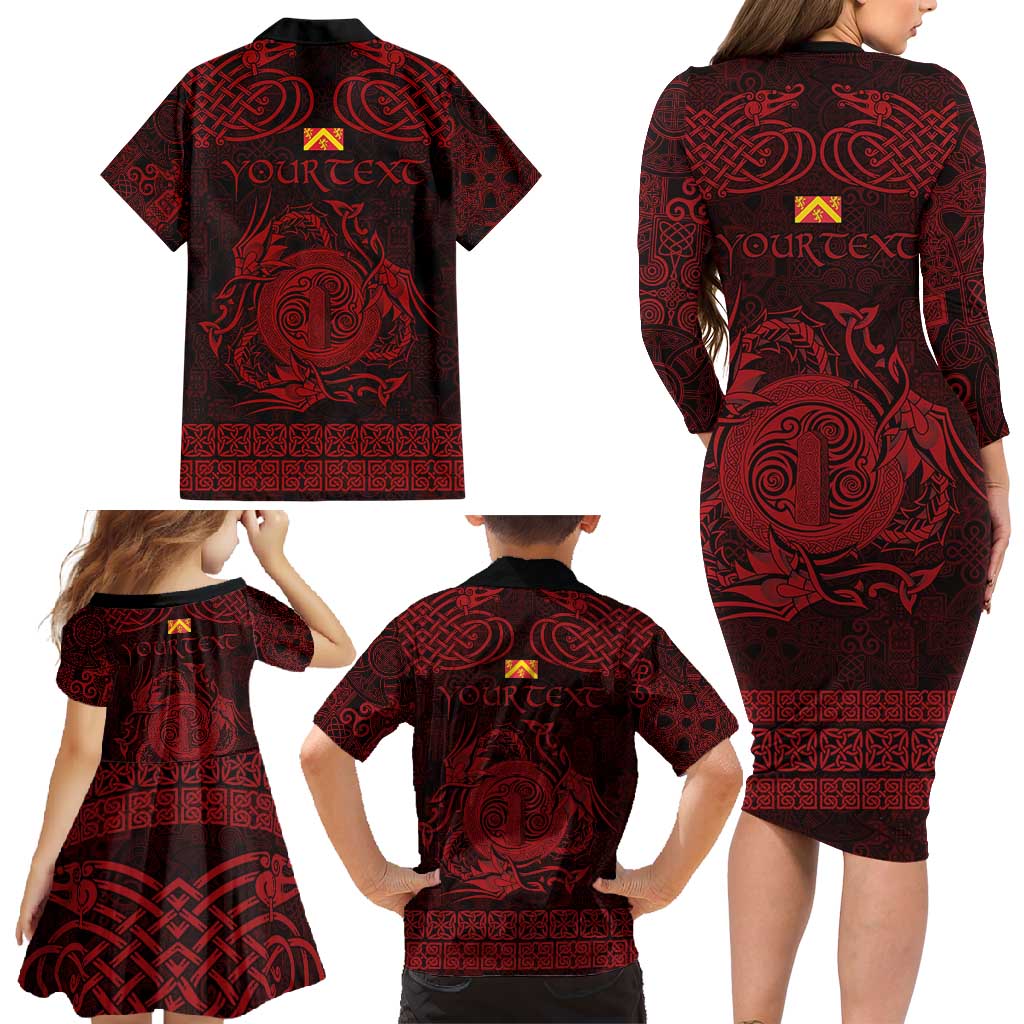 Personalized Anglesey Ynys Mon Family Matching Long Sleeve Bodycon Dress and Hawaiian Shirt Red Standing Stone Celtic-inspired - Wonder Print Shop