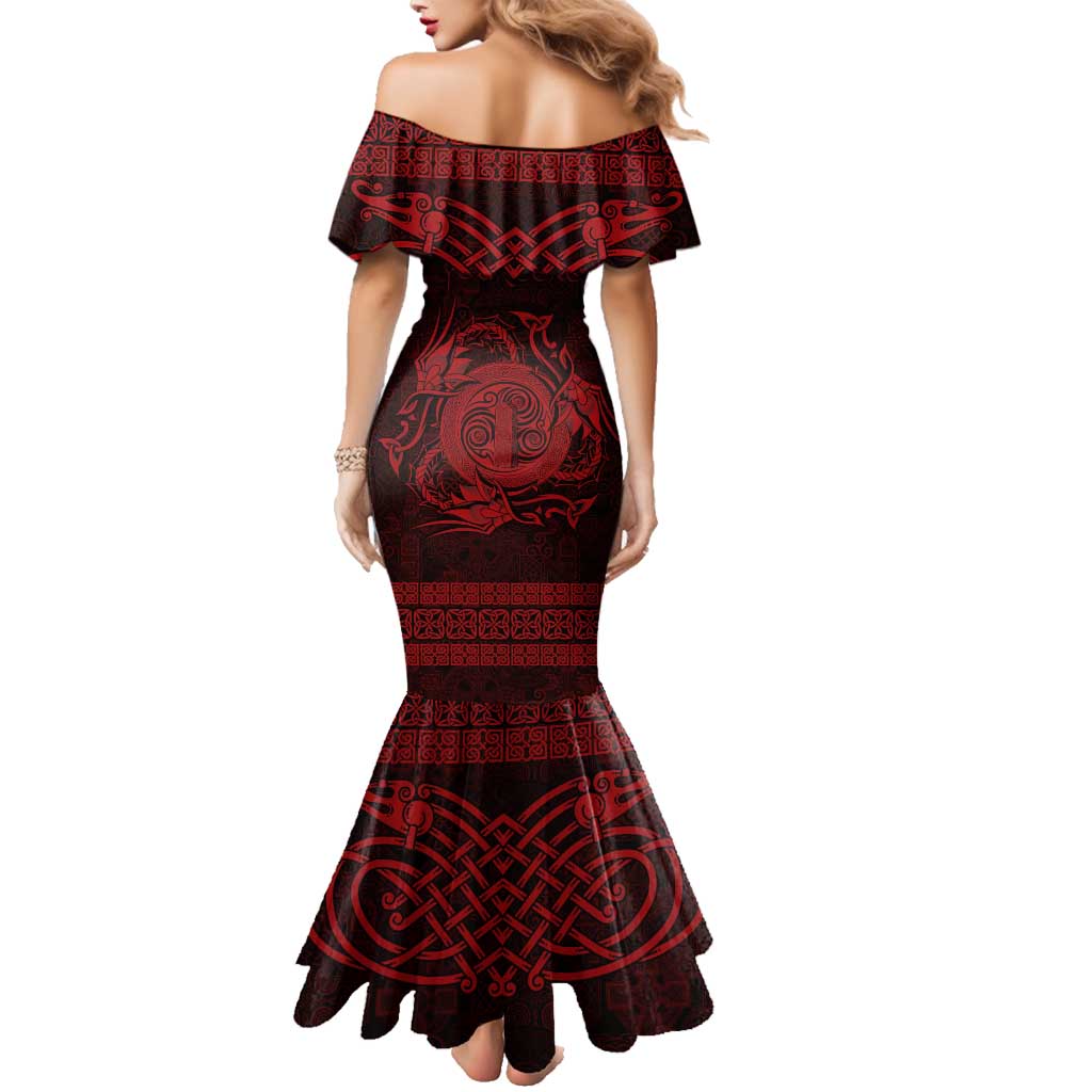 Personalized Anglesey Ynys Mon Family Matching Mermaid Dress and Hawaiian Shirt Red Standing Stone Celtic-inspired - Wonder Print Shop
