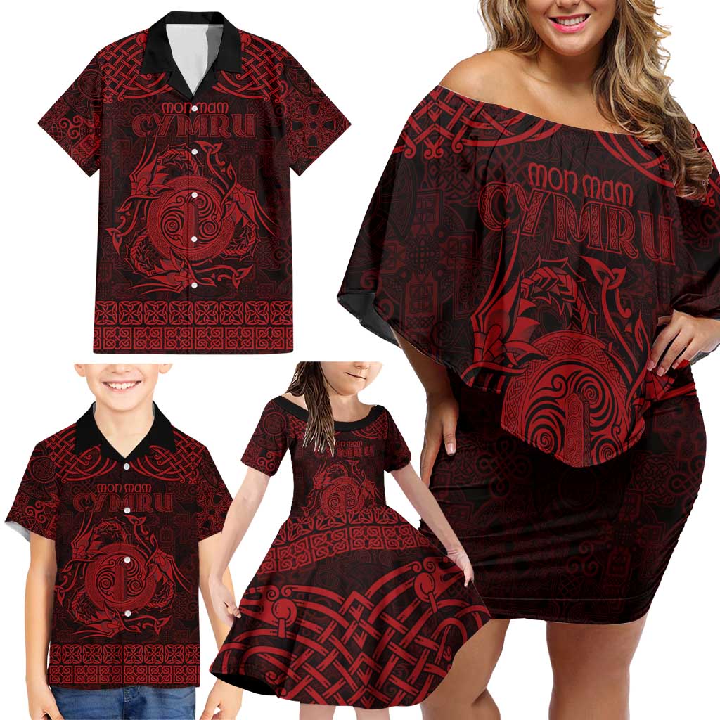 Personalized Anglesey Ynys Mon Family Matching Off Shoulder Short Dress and Hawaiian Shirt Red Standing Stone Celtic-inspired - Wonder Print Shop