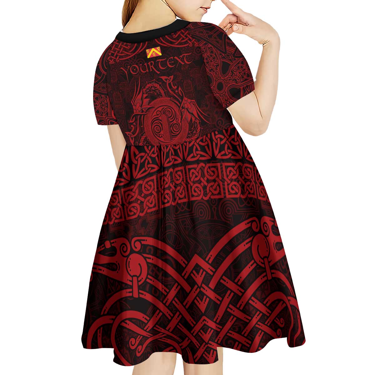 Personalized Anglesey Ynys Mon Kid Short Sleeve Dress Red Standing Stone Celtic-inspired - Wonder Print Shop