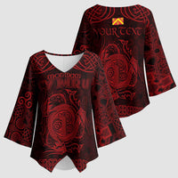 Personalized Anglesey Ynys Mon Kimono Sleeve Blouse Red Standing Stone Celtic-inspired - Wonder Print Shop