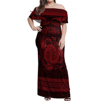 Personalized Anglesey Ynys Mon Off Shoulder Maxi Dress Red Standing Stone Celtic-inspired - Wonder Print Shop