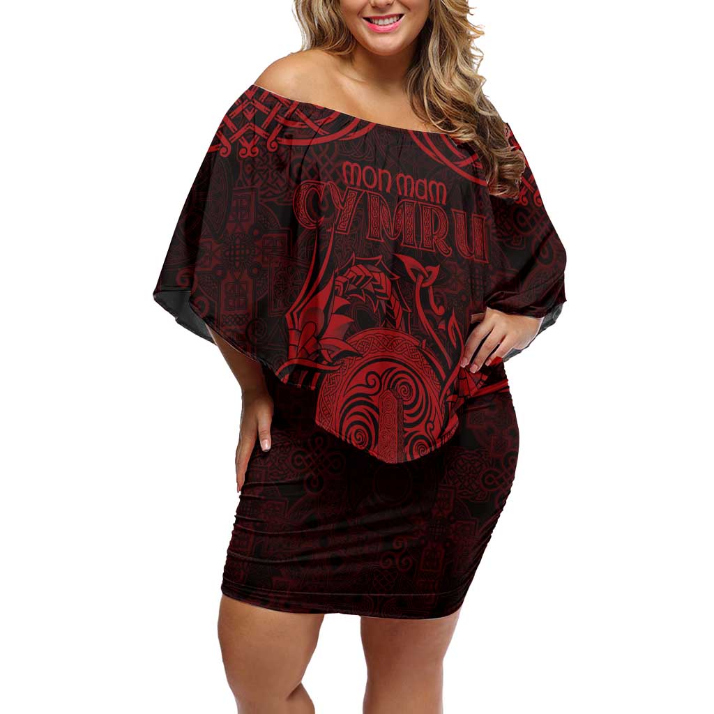 Personalized Anglesey Ynys Mon Off Shoulder Short Dress Red Standing Stone Celtic-inspired - Wonder Print Shop