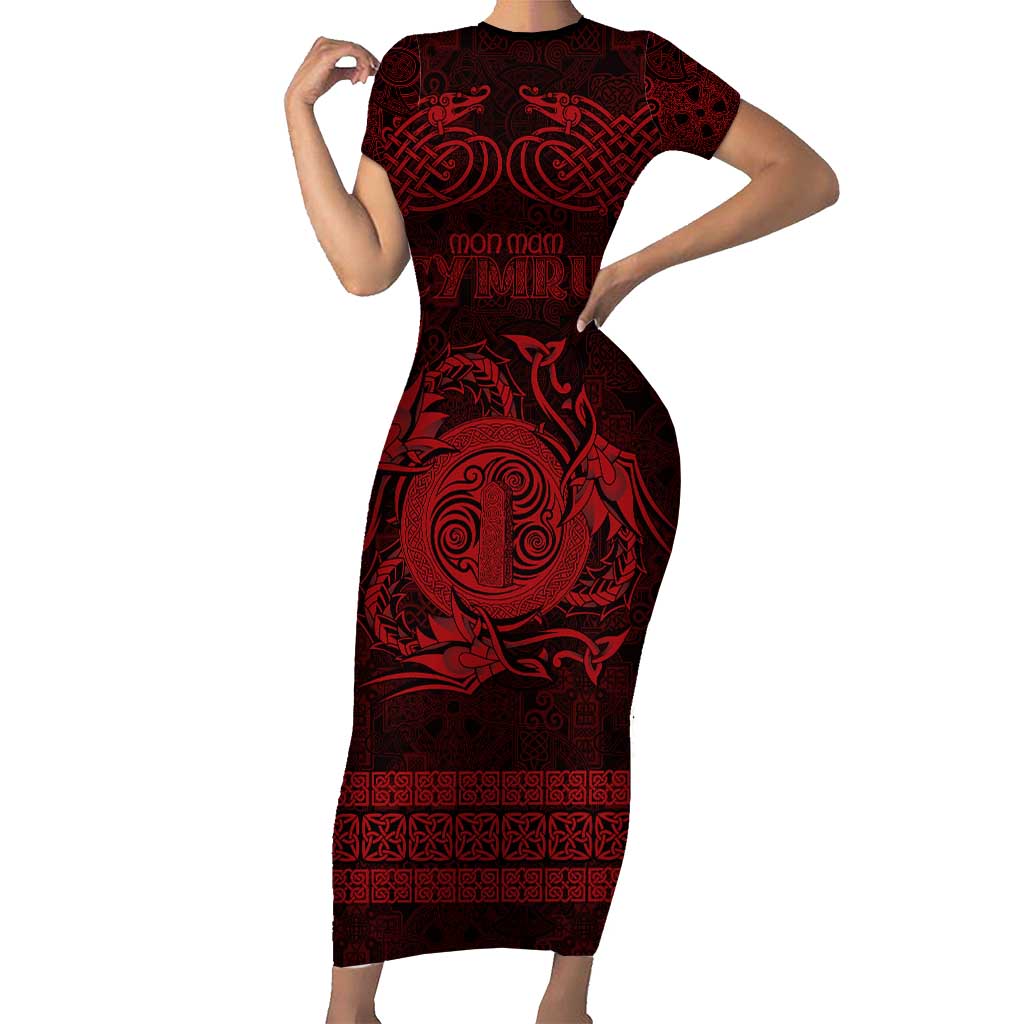 Personalized Anglesey Ynys Mon Short Sleeve Bodycon Dress Red Standing Stone Celtic-inspired - Wonder Print Shop