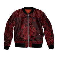 Personalized Anglesey Ynys Mon Sleeve Zip Bomber Jacket Red Standing Stone Celtic-inspired - Wonder Print Shop