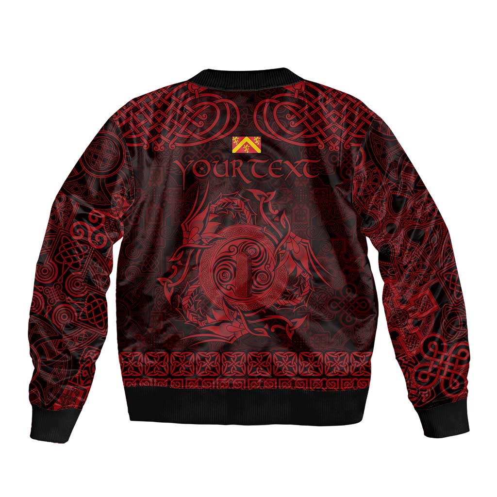 Personalized Anglesey Ynys Mon Sleeve Zip Bomber Jacket Red Standing Stone Celtic-inspired - Wonder Print Shop