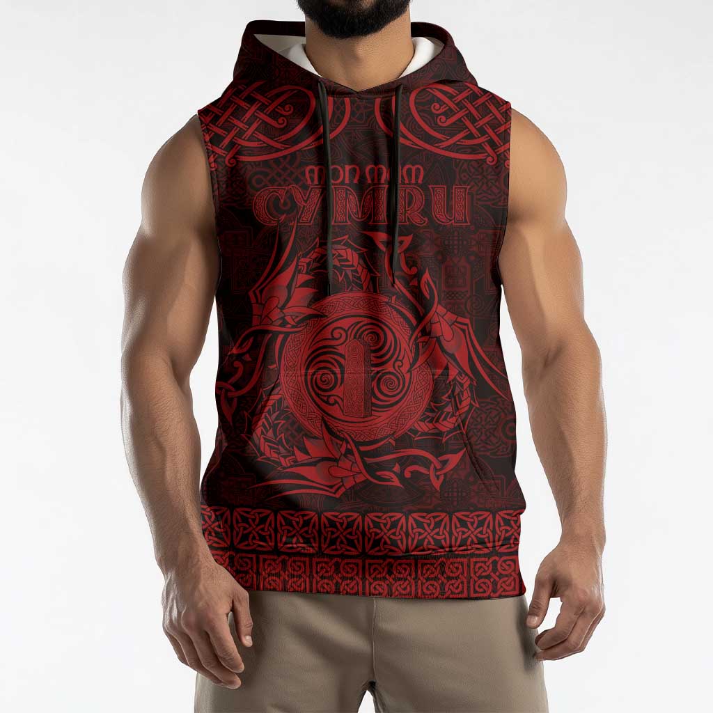 Personalized Anglesey Ynys Mon Sleeveless Hoodie Red Standing Stone Celtic-inspired - Wonder Print Shop