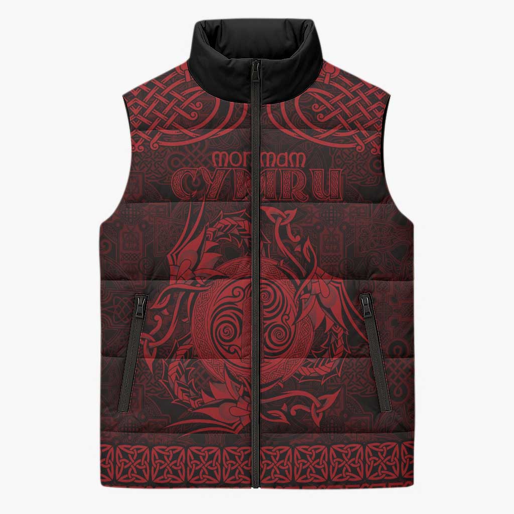 Personalized Anglesey Ynys Mon Sleeveless Puffer Jacket Red Standing Stone Celtic-inspired - Wonder Print Shop