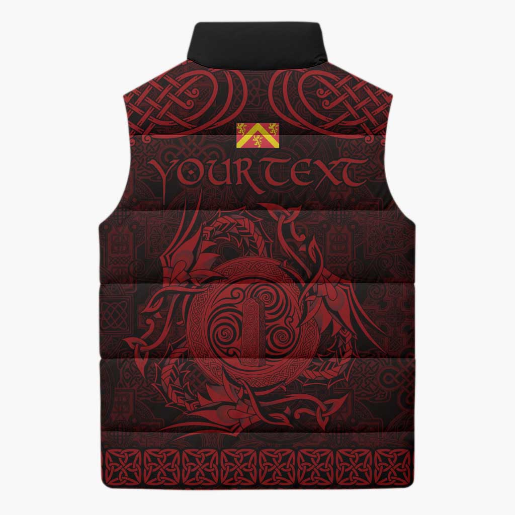 Personalized Anglesey Ynys Mon Sleeveless Puffer Jacket Red Standing Stone Celtic-inspired - Wonder Print Shop