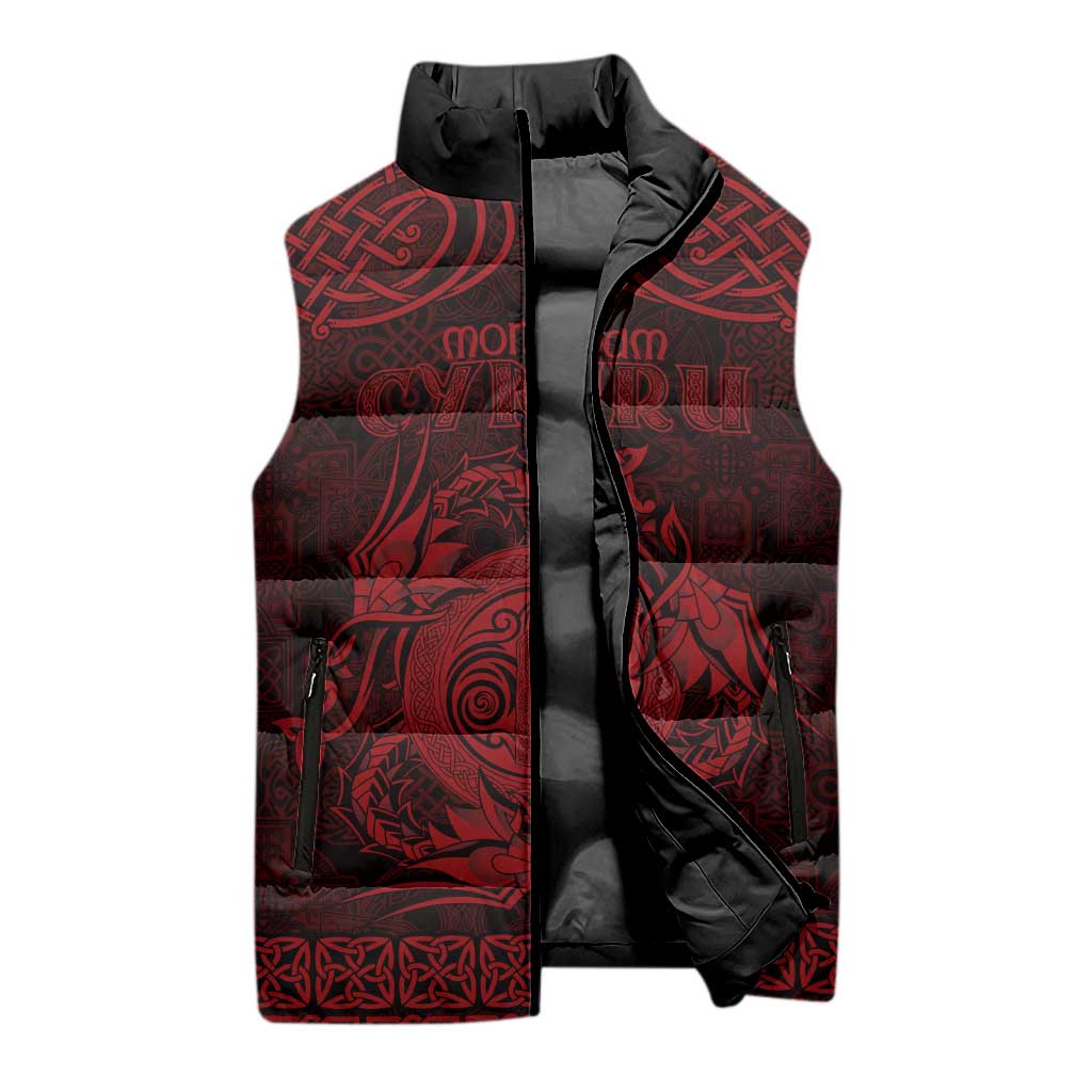 Personalized Anglesey Ynys Mon Sleeveless Puffer Jacket Red Standing Stone Celtic-inspired - Wonder Print Shop