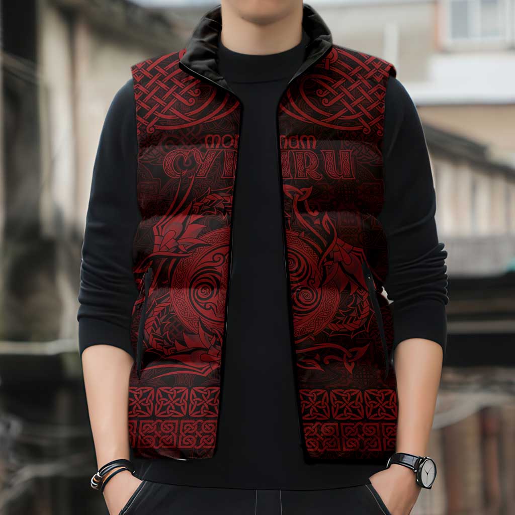 Personalized Anglesey Ynys Mon Sleeveless Puffer Jacket Red Standing Stone Celtic-inspired - Wonder Print Shop